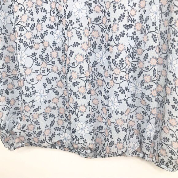 Max Studio Pastel Blue Floral Pleated Sleeveless Blouson Blouse - Picture 6 of 13